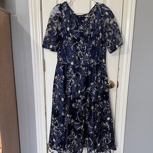 Eliza J Navy and Cream Floral Midi Dress